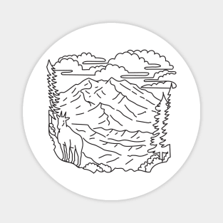 Mountain Goat in Denali National Park and Preserve Alaska USA Mono Line Art Magnet